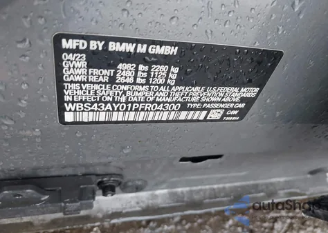 2023 BMW M3 Competition xDrive z USA, uszkodzony, nr VIN WBS43AY01PFR04300